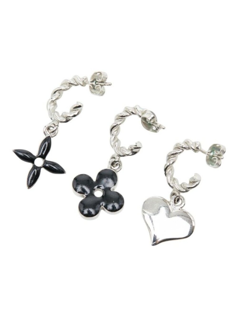 Louis Vuitton Boucle Dreille Sweet Monogram Earrings 3 Piece Set Silver Black - Picture 2 of 5